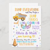 Dump LKW & Einhorngeschwister Einladung. Einladung (Vorne/Hinten)