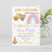 Dump LKWs & Regenbogen Geschwister Einladung. Einladung (Stehend Vorderseite)