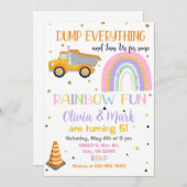 Dump LKWs & Regenbogen Geschwister Einladung. Einladung (Vorne/Hinten)