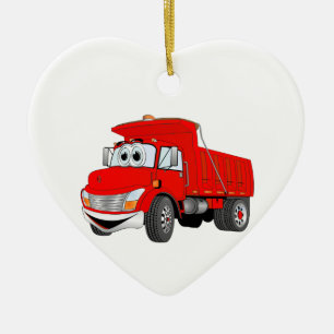 Dump Truck 2 Axel Red Cartoon Keramik Ornament