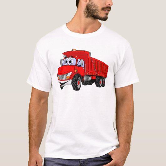 Dump Truck 3 Axel Red Cartoon T-Shirt (Vorderseite)