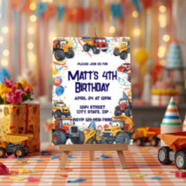 Dump Truck Birthday Invitation Watercolor Vehicles Einladung
