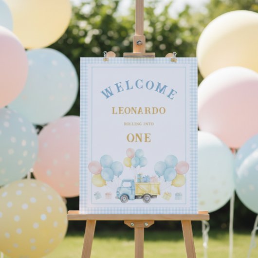 Dump Truck Boy First Birthday Party Welcome Poster