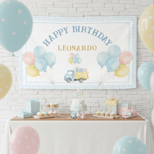 Dump Truck Boy First Happy Birthday Party  Banner