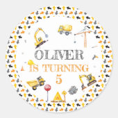 Dump Truck Boy Geburtstagsparty Runder Aufkleber (Vorderseite)