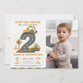 Dump Truck Construction 2nd Birthday Photo Einladung (Vorderseite)