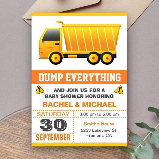 Dump Truck Construction Baby Dusche Einladung
