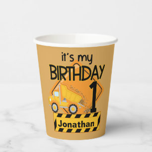 Dump Truck Construction Birthday Cups Pappbecher