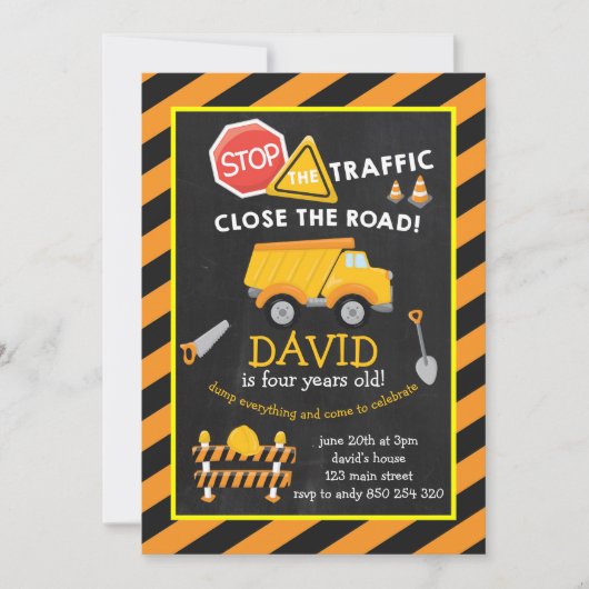 Dump Truck Construction Boy Geburtstagsparty Einladung (Vorderseite)