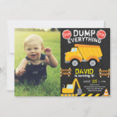Dump Truck Construction Chalk Geburtstag mit Foto Einladung (Vorderseite)