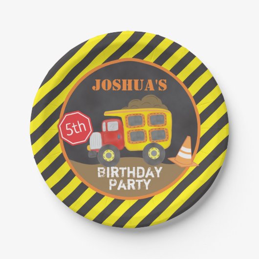 Dump Truck Construction Geburtstagsparty Pappteller (Vorderseite)