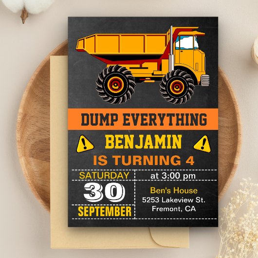 Dump Truck Construction Kindergeburtstag Party Ein Einladung