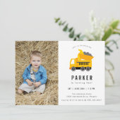 Dump Truck Construction Theme Foto Geburtstag Einladung (Stehend Vorderseite)