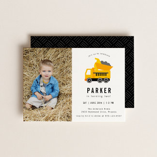 Dump Truck Construction Theme Foto Geburtstag Einladung