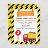 Dump Truck Construction Theme Kindergeburtstag Par Einladung (Vorne/Hinten)