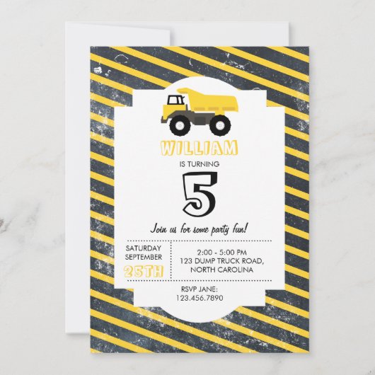 Dump Truck Construction Trucks Geburtstag Einladung (Vorderseite)