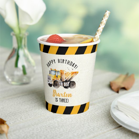 Dump Truck Construction Zone Birthday Ballon Pappbecher (In Situ)