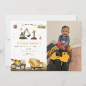 Dump Truck & Digger | Kinderbau Geburtstag Einladung (Vorderseite)