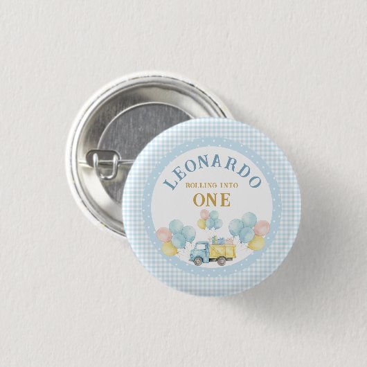 Dump Truck First Birthday Boy Button (Vorne & Hinten)