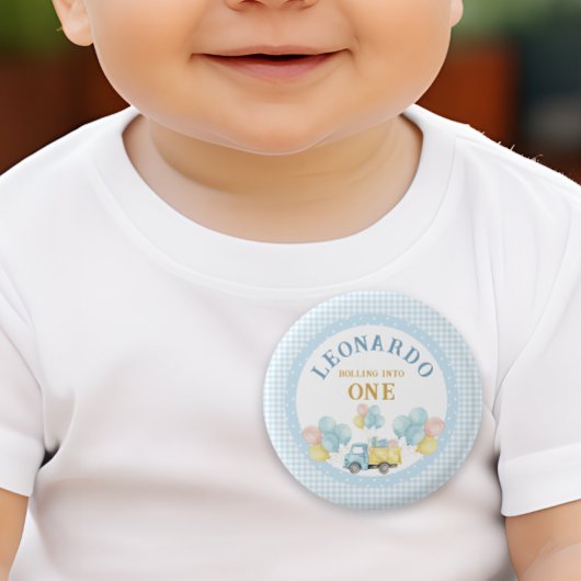 Dump Truck First Birthday Boy Button