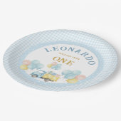 Dump Truck First Birthday Boy Pappteller (Schrägansicht)