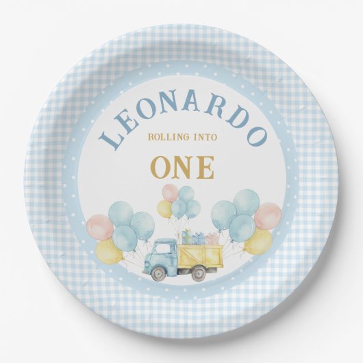 Dump Truck First Birthday Boy Pappteller (Vorderseite)