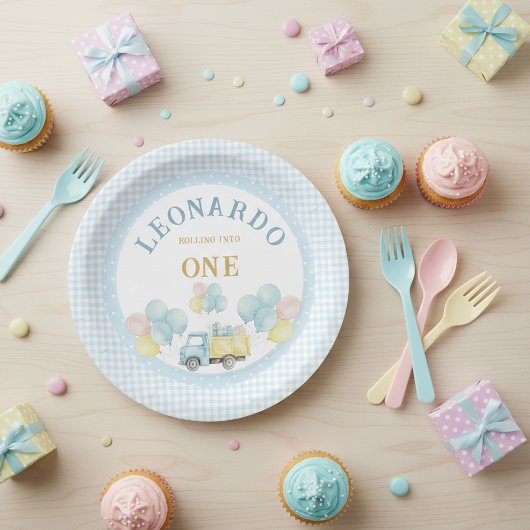 Dump Truck First Birthday Boy Pappteller