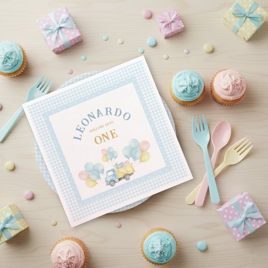 Dump Truck First Birthday Boy Serviette