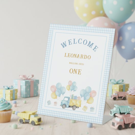 Dump Truck First Birthday Boy Sockelschild