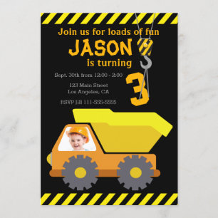 Dump Truck Geburtstagsparty Einladung mit Foto