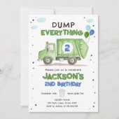 Dump Truck Green Garbage Truck Boy Birthday Einladung (Vorderseite)