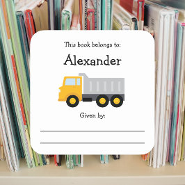 Dump Truck Kinder Buchzeichen mit Nachricht Quadratischer Aufkleber