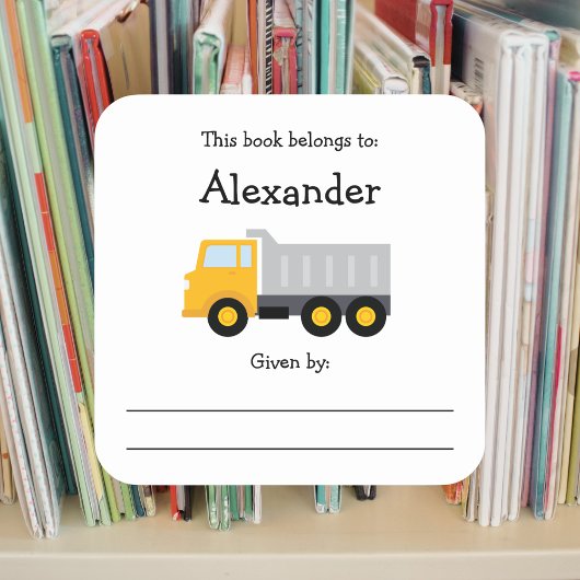 Dump Truck Kinder Buchzeichen mit Nachricht Quadratischer Aufkleber