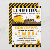 Dump Truck Party Einladung 2. Geburtstag (Vorne/Hinten)