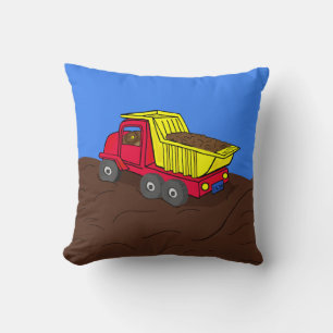 Dump Truck Rot und Gelb Cartoon Art Kissen