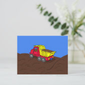 Dump Truck Rot und Gelb Cartoon Art Postkarte (Stehend Vorderseite)