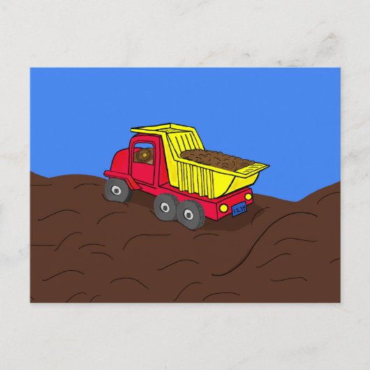 Dump Truck Rot und Gelb Cartoon Art Postkarte (Vorderseite)