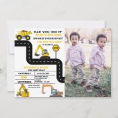Dump Truck Twin Boy Construction Geburtstag Einladung (Vorderseite)