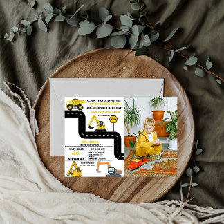 Dump Truck Twin Boy Construction Geburtstag Einladung