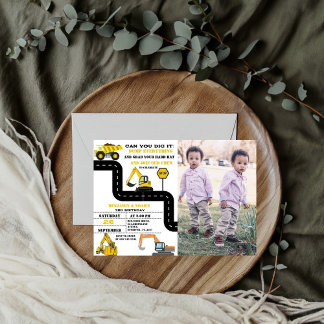 Dump Truck Twin Boy Construction Geburtstag Einladung