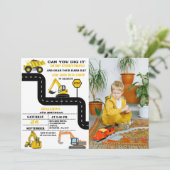 Dump Truck Twin Boy Construction Geburtstag Einladung (Stehend Vorderseite)