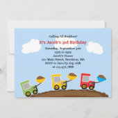 Dump Trucks Construction Birthday Flat Einladung (Rückseite)