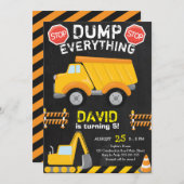 Dump Yellow Truck Construction Birthday Chalkboard Einladung (Vorne/Hinten)