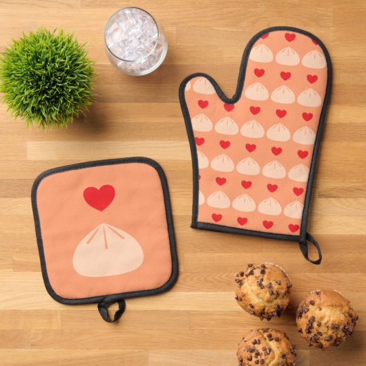 Dumpling-Liebe Cantaloupe Ofenhandschuh & Topflappen-Set (Oben Unten)
