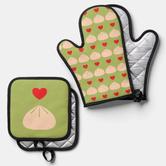 Dumpling Liebe Matcha Ofenhandschuh & Topflappen-Set (Vorderseite/Rückseite)