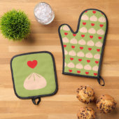 Dumpling Liebe Matcha Ofenhandschuh & Topflappen-Set (Oben Unten)