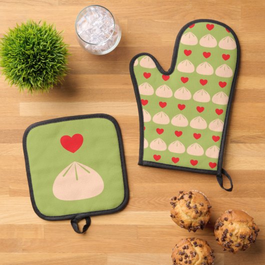 Dumpling Liebe Matcha Ofenhandschuh & Topflappen-Set (Oben Unten)
