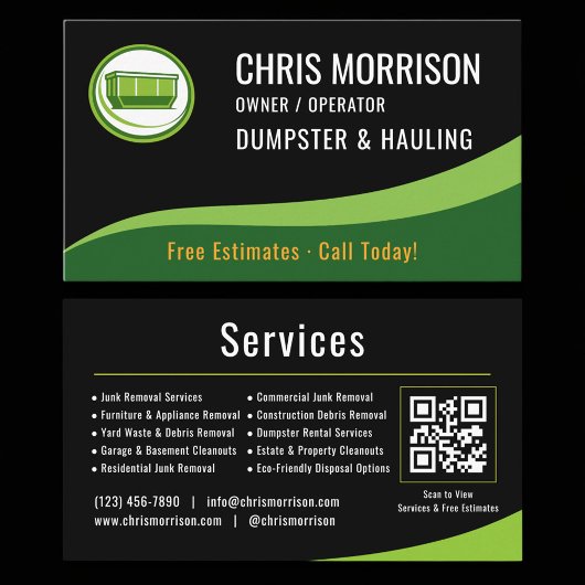 Dumpster and Hauling QR Code Business Card Visitenkarte