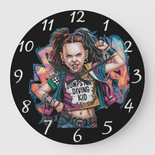 Dumpster Diving Kid: Sketch Portrait Große Wanduhr (Vorderseite)