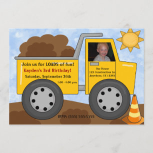 Dumptruck Kids Foto Geburtstag Einladung